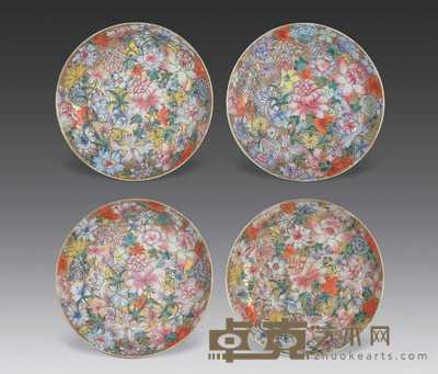 民国 粉彩万花盘(四件) 直径18cm